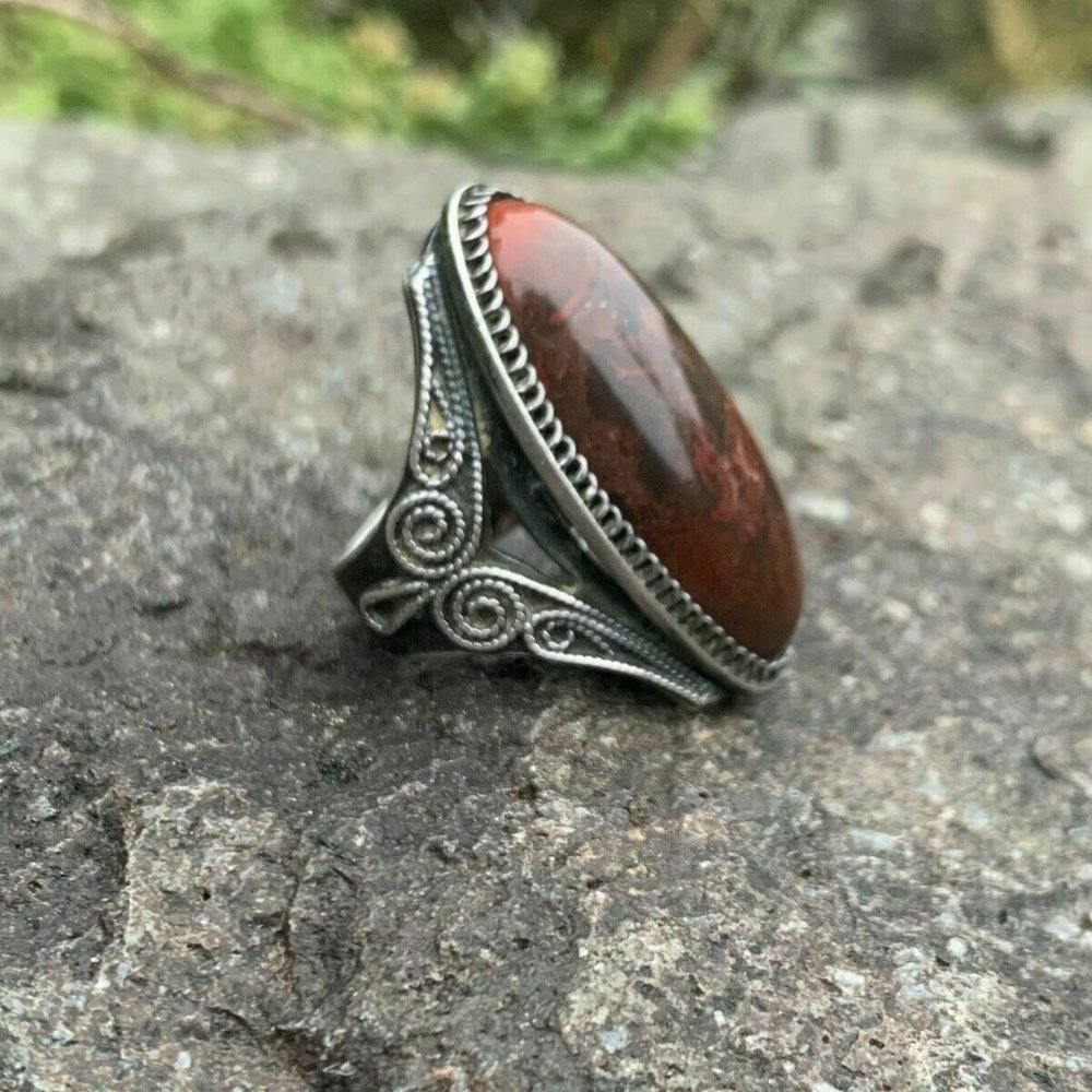 Vintage Russian Soviet Silver 875 USSR Ring Jasper , Women's Jewelry Size 6